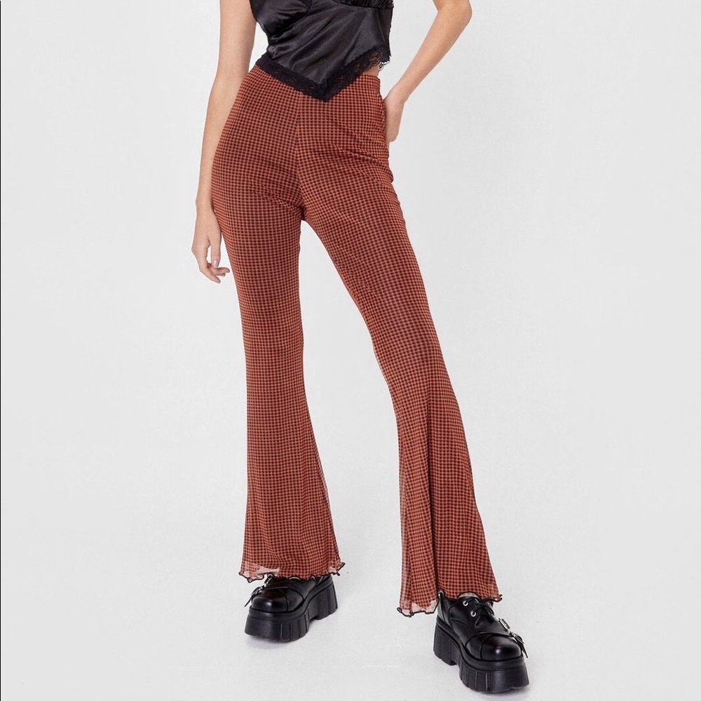 Nasty Gal NWT Gingham Mesh High Wasted Size 4 Flared Pants